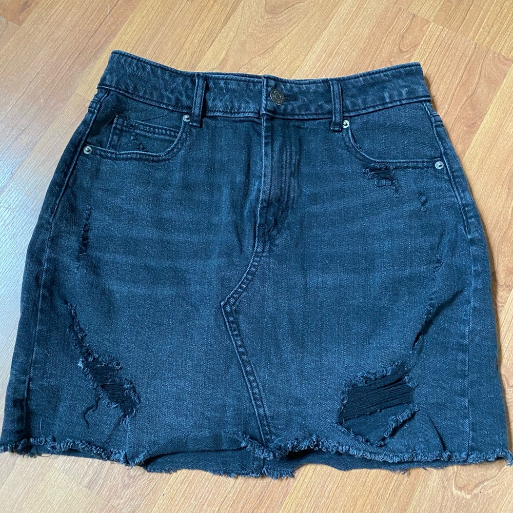 black denim mini skirt